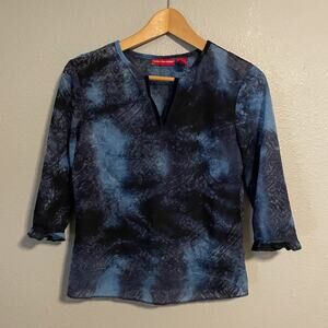 VTG Gloria Vanderbilt Womens Top Petite M Blue Burnout Mesh Sheer Fairy Grunge